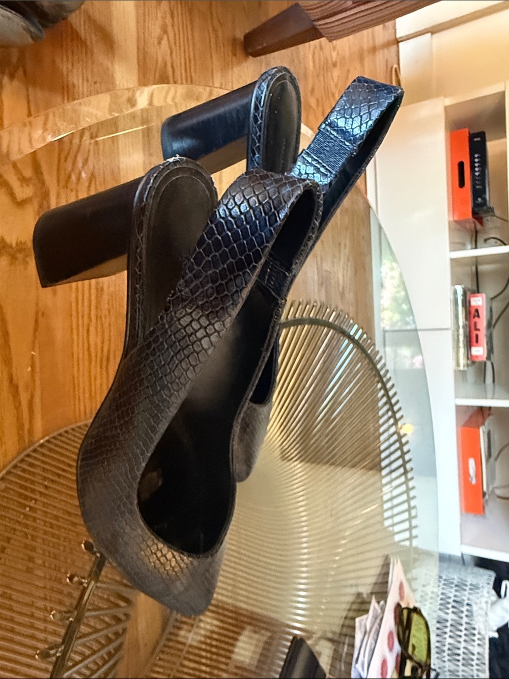 Banana Republic Black and Navy Snake-Print Slingback Block Heel
